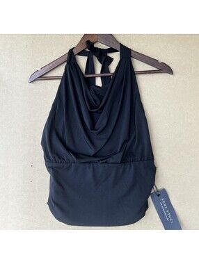 Sans Souci NWT Black Halter Top Small S Cowl Neck Ruched Backless Date Night